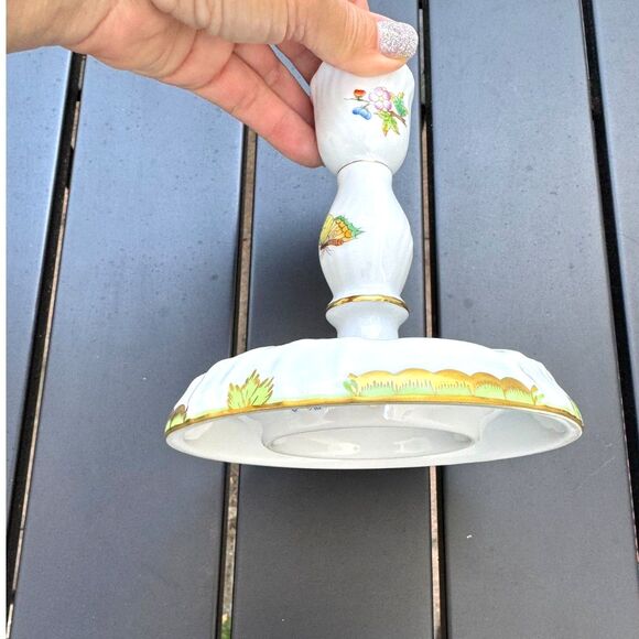 Herend Queen Victoria Green Border Floral Butterfly Single Candlestick SZ 6" VBO - Picture 12 of 16